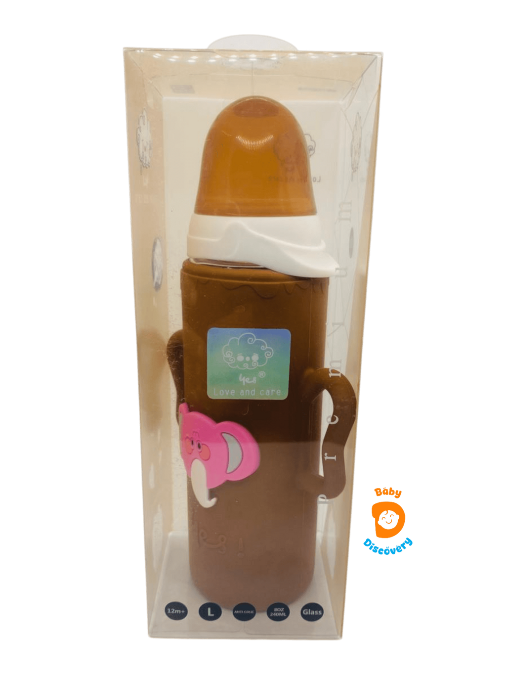 YES Baby Elite Elephant Character Silicone Sleeve 240ml (8oz) Glass Feeder | Baby Discovery