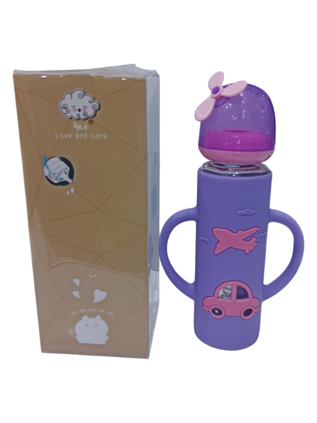 YES Baby Elite Car & Plane Silicone Sleeve 240ml (8oz) Glass Feeder | Baby Discovery