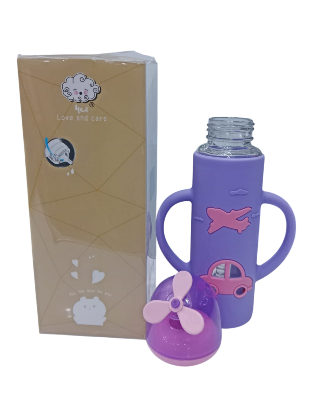 YES Baby Elite Car & Plane Silicone Sleeve 240ml (8oz) Glass Feeder | Baby Discovery