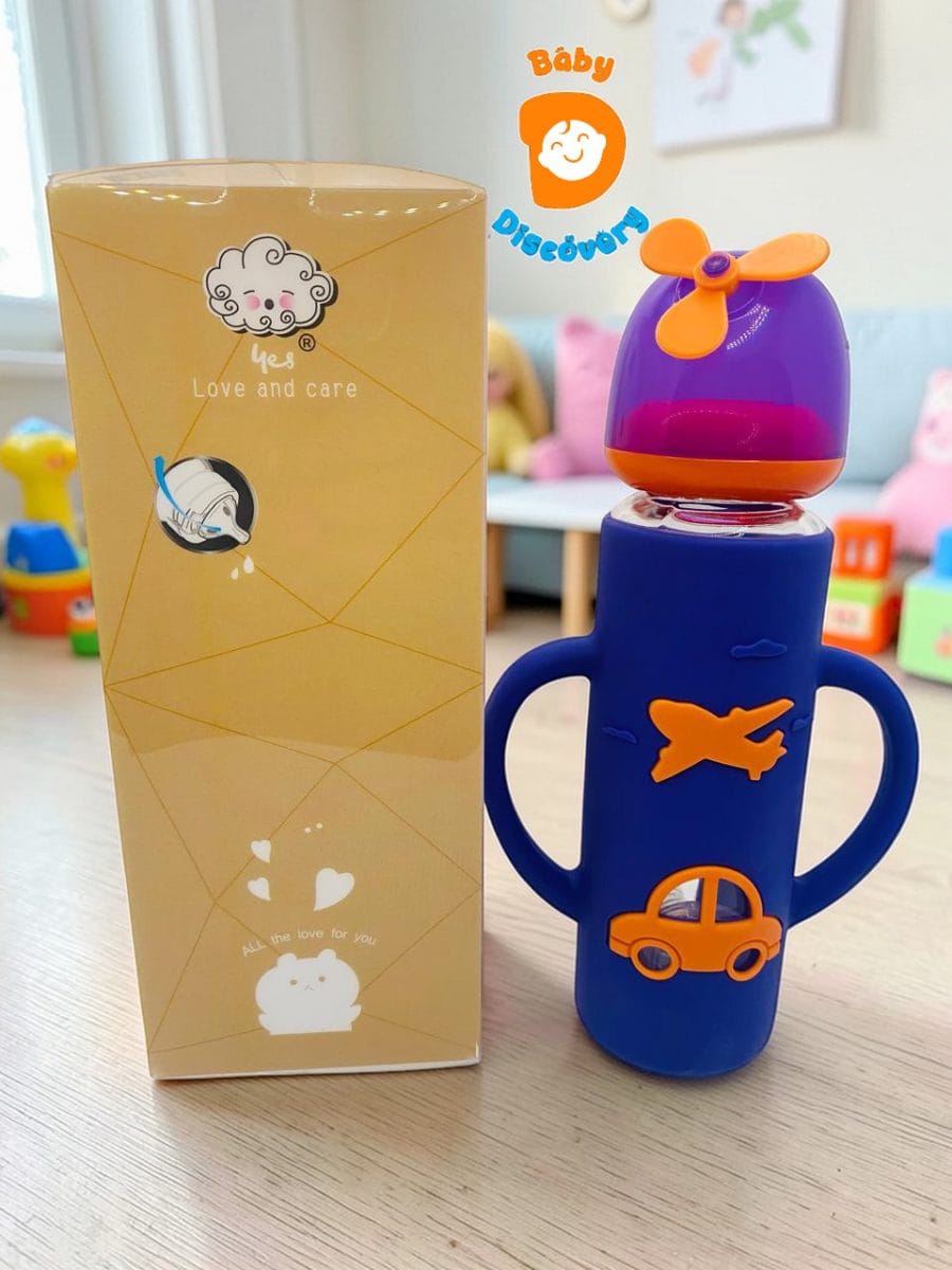 YES Baby Elite Car & Plane Silicone Sleeve 240ml (8oz) Glass Feeder | Baby Discovery