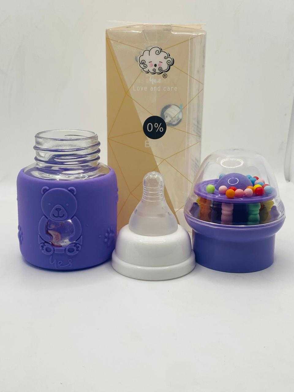 YES Baby Premium Teddy Bear 60ml (2oz) Glass Feeder & Rattle Cup | Baby Discovery