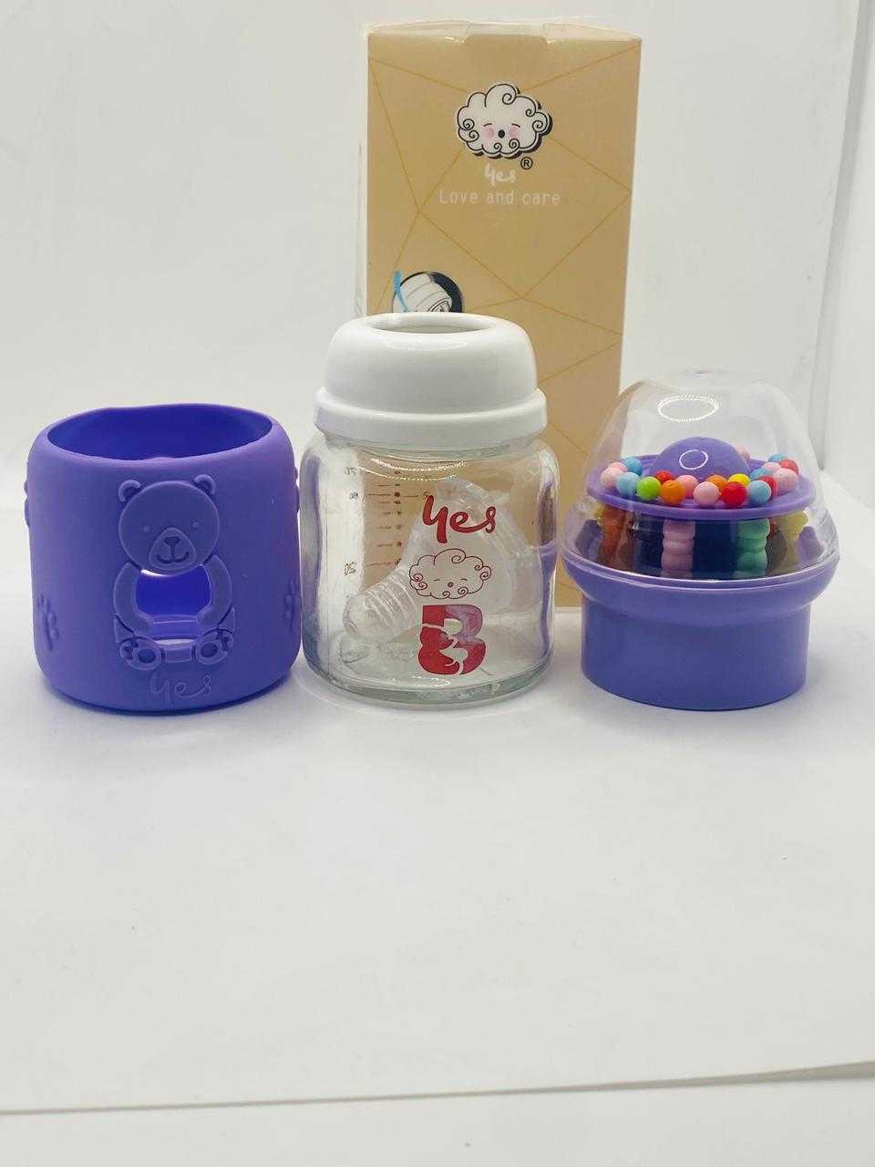 YES Baby Premium Teddy Bear 60ml (2oz) Glass Feeder & Rattle Cup | Baby Discovery