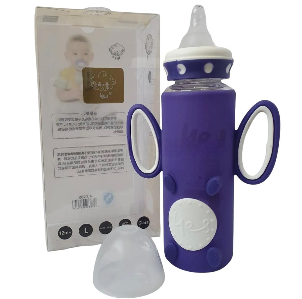 YES Baby Silicone Sleeve 240ml (8oz) Glass Feeder | Baby Discovery