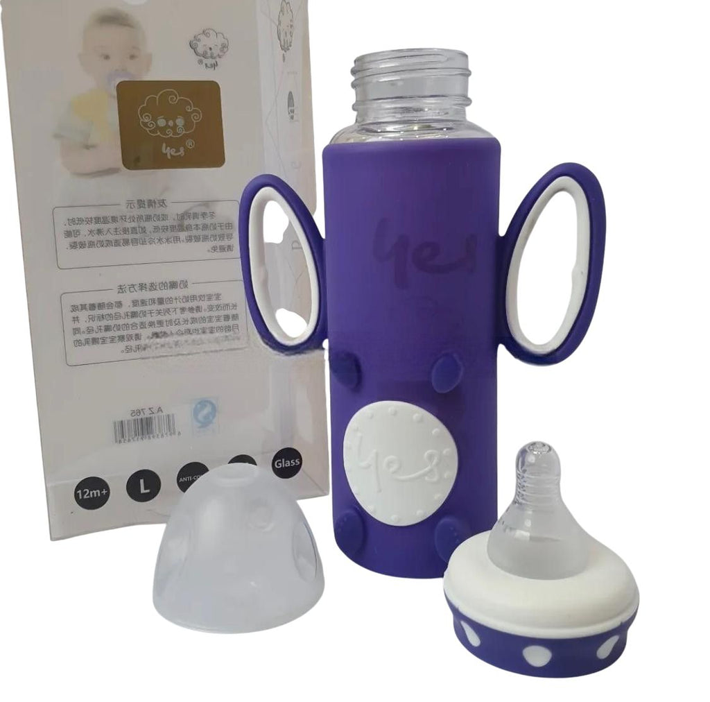 YES Baby Silicone Sleeve 240ml (8oz) Glass Feeder | Baby Discovery