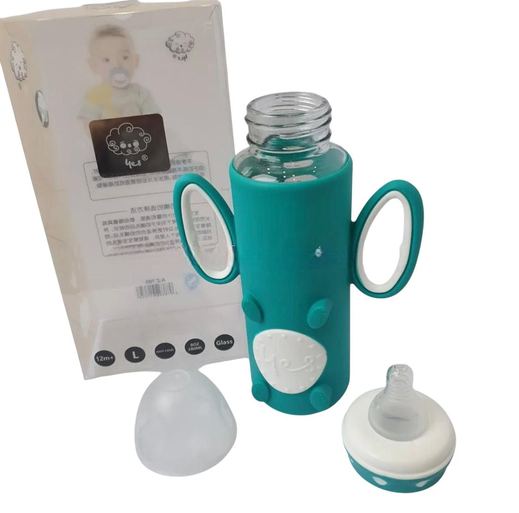 YES Baby Silicone Sleeve 240ml (8oz) Glass Feeder | Baby Discovery