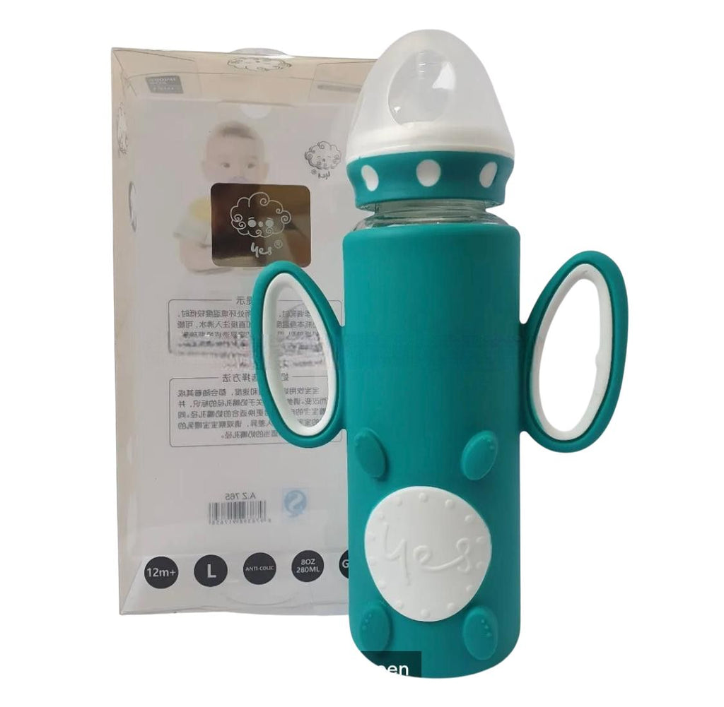 YES Baby Silicone Sleeve 240ml (8oz) Glass Feeder | Baby Discovery