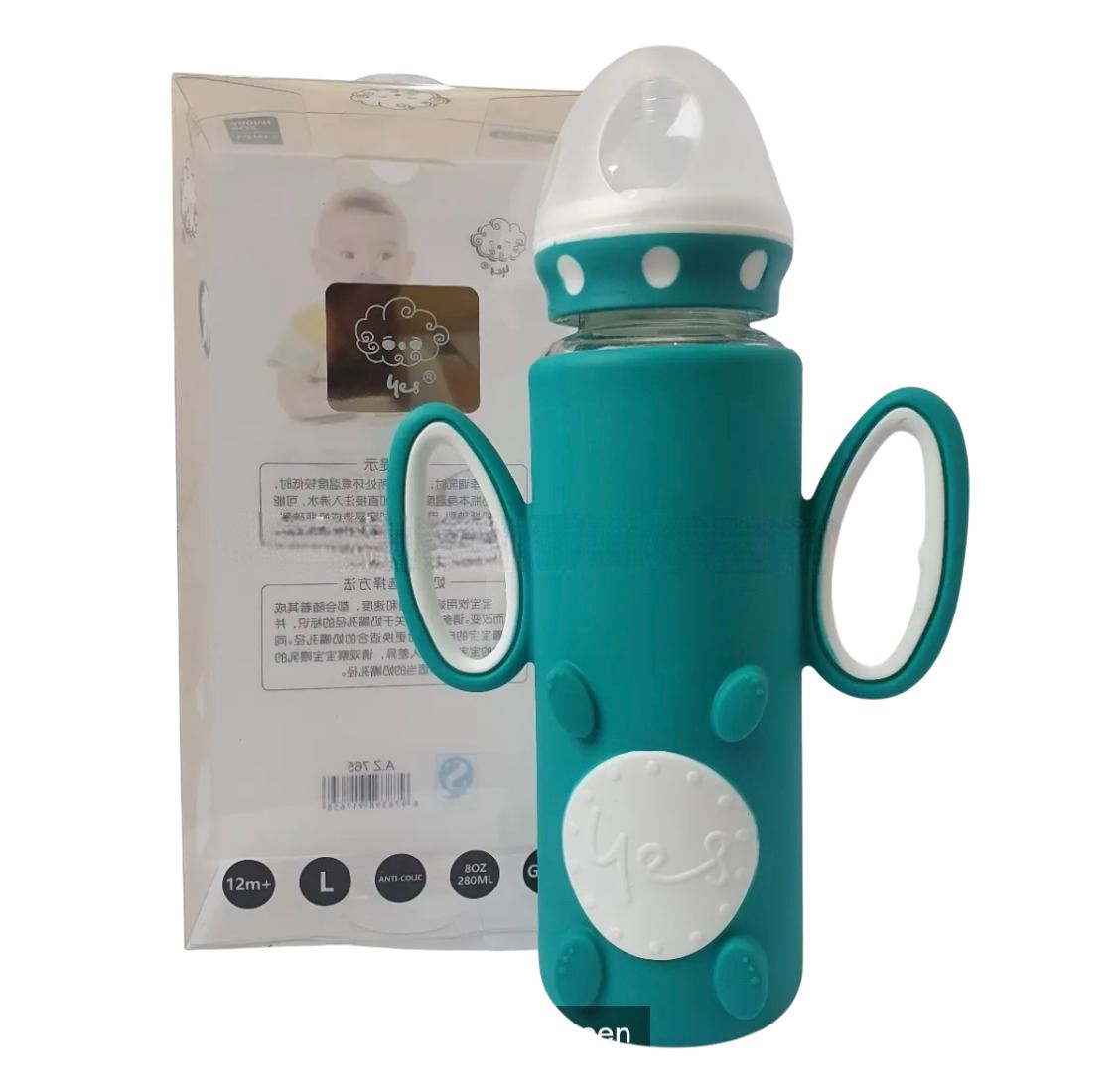 YES Baby Silicone Sleeve 240ml (8oz) Glass Feeder | Baby Discovery