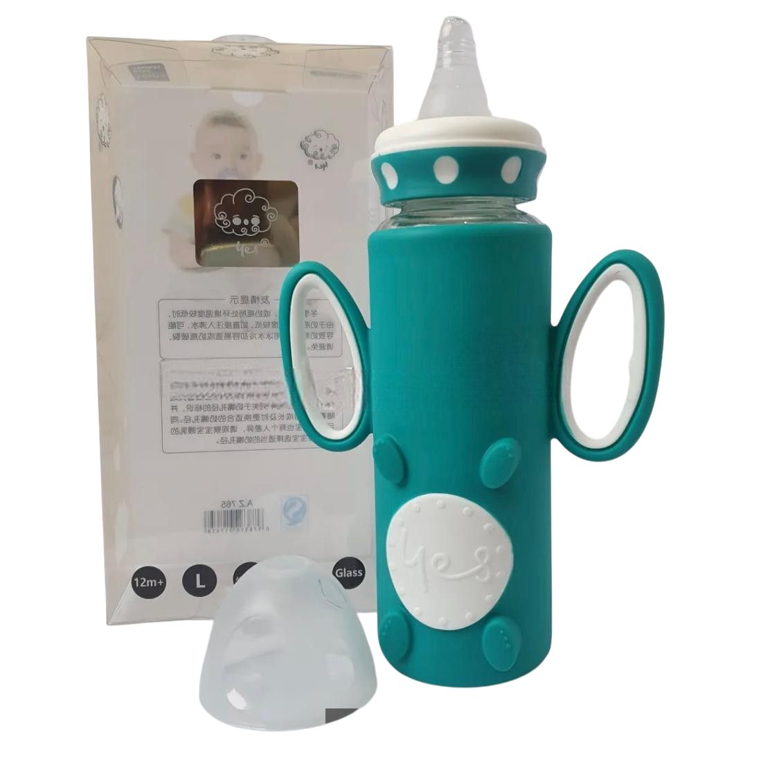 YES Baby Silicone Sleeve 240ml (8oz) Glass Feeder | Baby Discovery