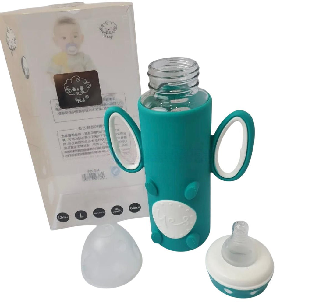 YES Baby Silicone Sleeve 240ml (8oz) Glass Feeder | Baby Discovery