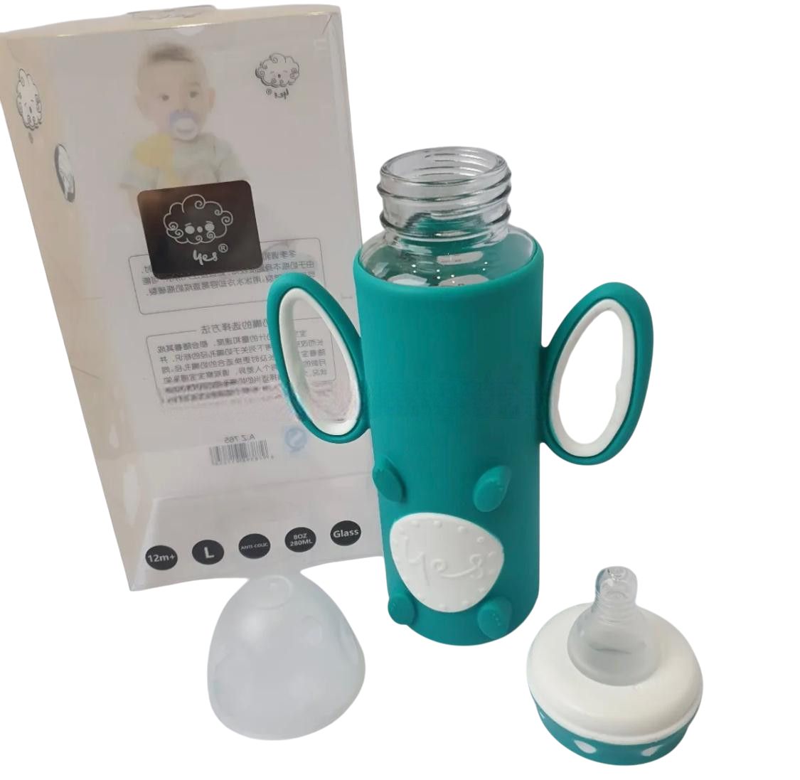 YES Baby Silicone Sleeve 240ml (8oz) Glass Feeder | Baby Discovery