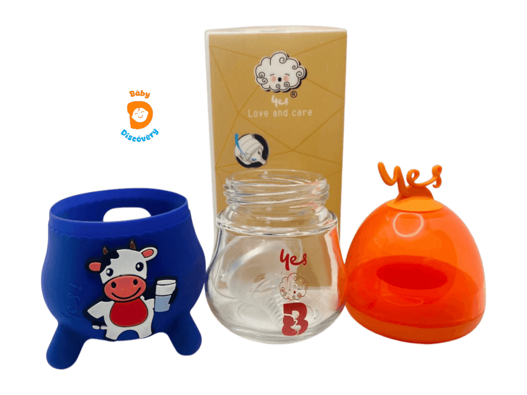 YES Baby Elite Cow-Shaped Silicone Sleeve Glass Feeder 120ml (4oz) | Baby Discovery