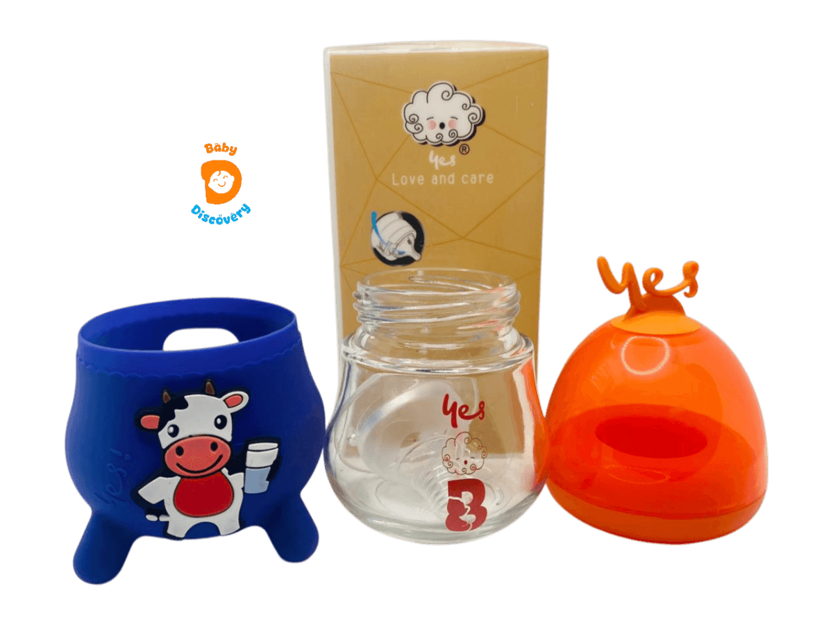 YES Baby Elite Cow-Shaped Silicone Sleeve Glass Feeder 120ml (4oz) | Baby Discovery
