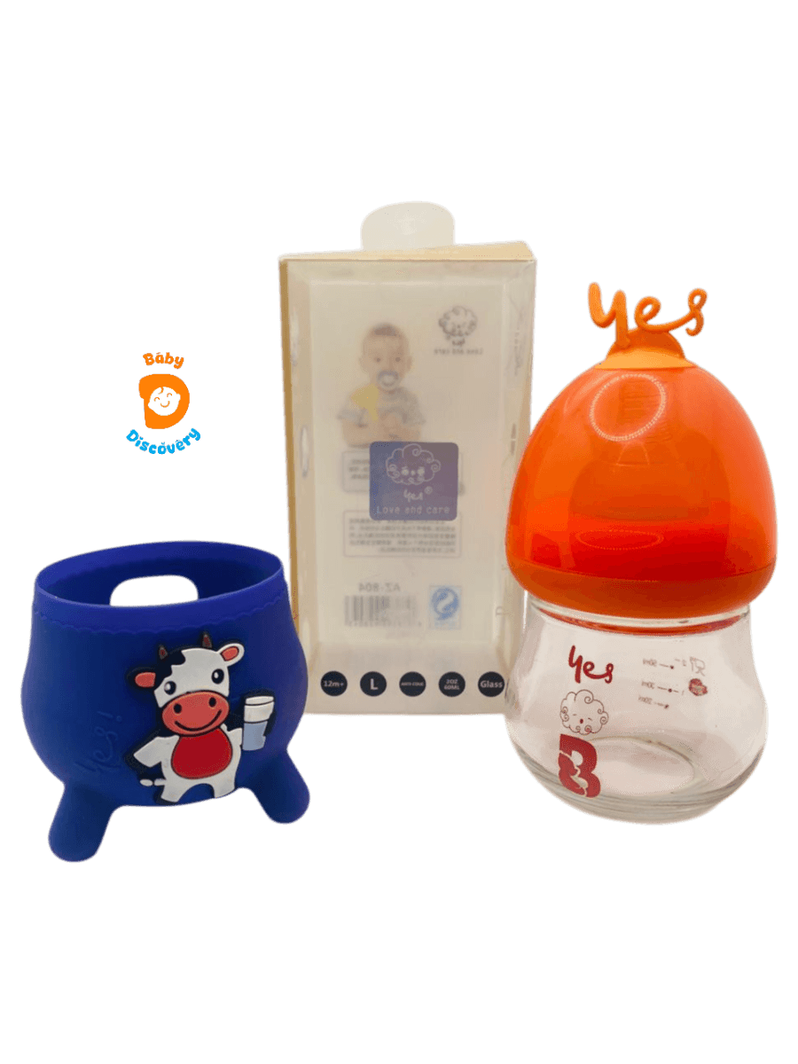 YES Baby Elite Cow-Shaped Silicone Sleeve Glass Feeder 120ml (4oz) | Baby Discovery