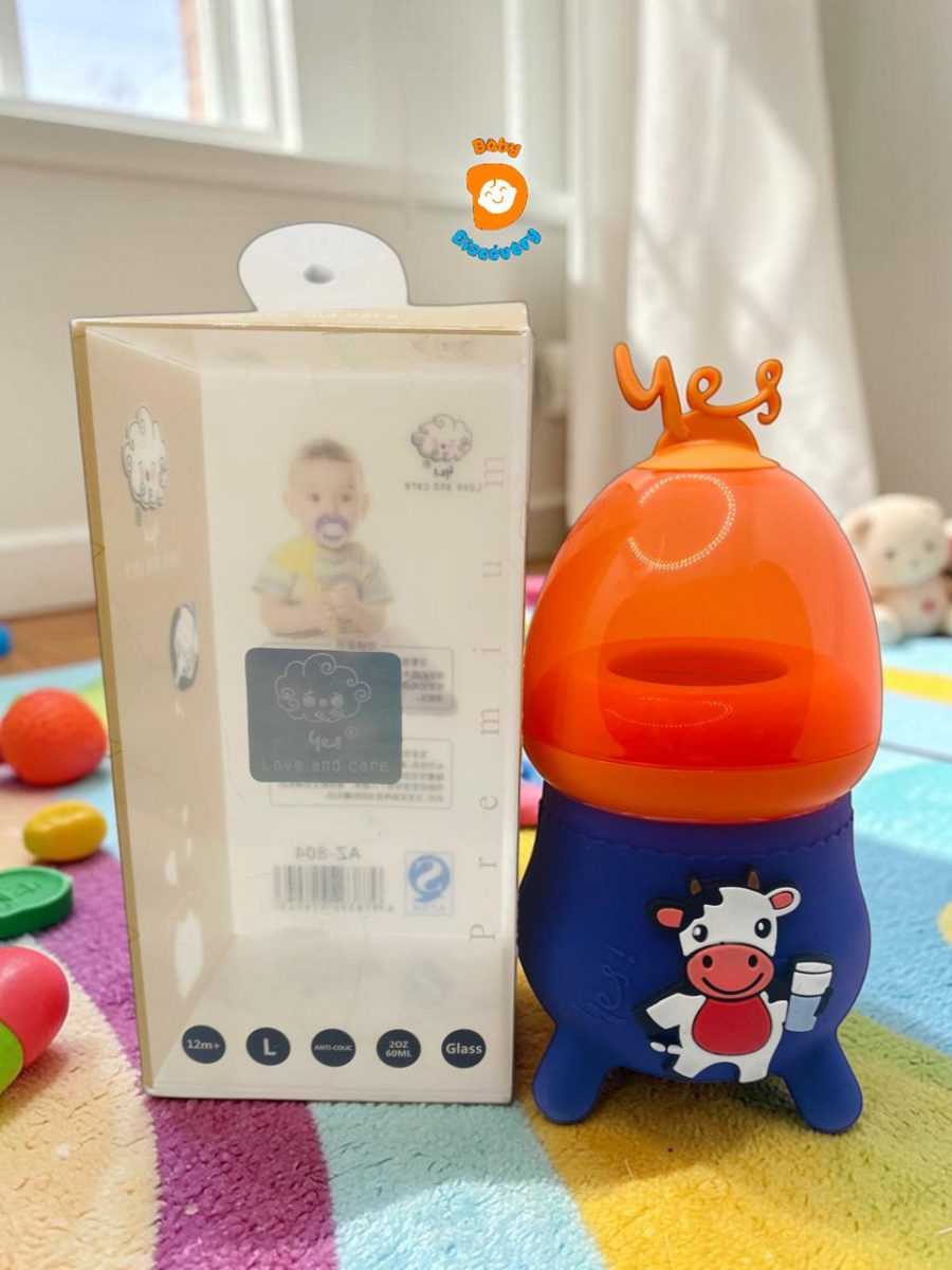YES Baby Elite Cow-Shaped Silicone Sleeve Glass Feeder 120ml (4oz) | Baby Discovery