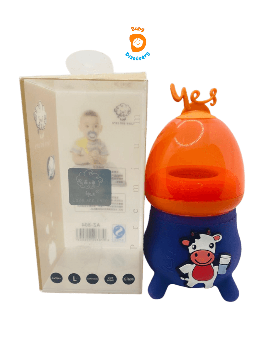 YES Baby Elite Cow-Shaped Silicone Sleeve Glass Feeder 120ml (4oz) | Baby Discovery