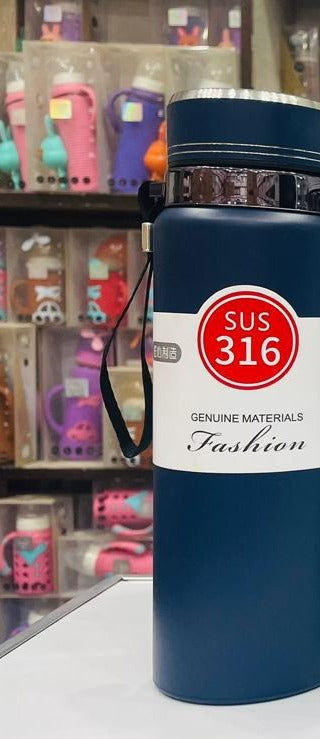 SUS 316 Stainless Steel Vacuum Flask 1000ml - Insulated Water Bottle | Keeps Drinks Hot & Cold - Navy Blue