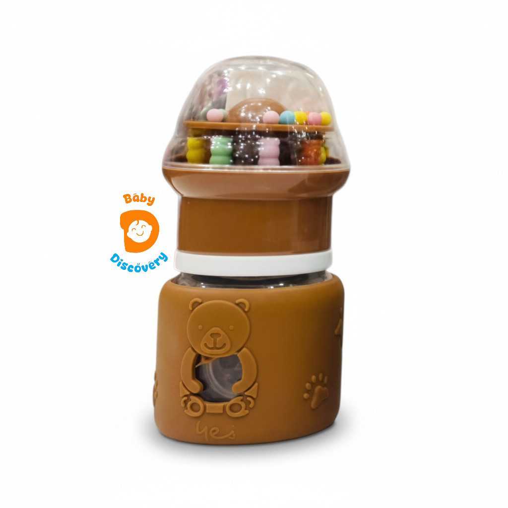 YES Baby Premium Teddy Bear 60ml (2oz) Glass Feeder & Rattle Cup | Baby Discovery