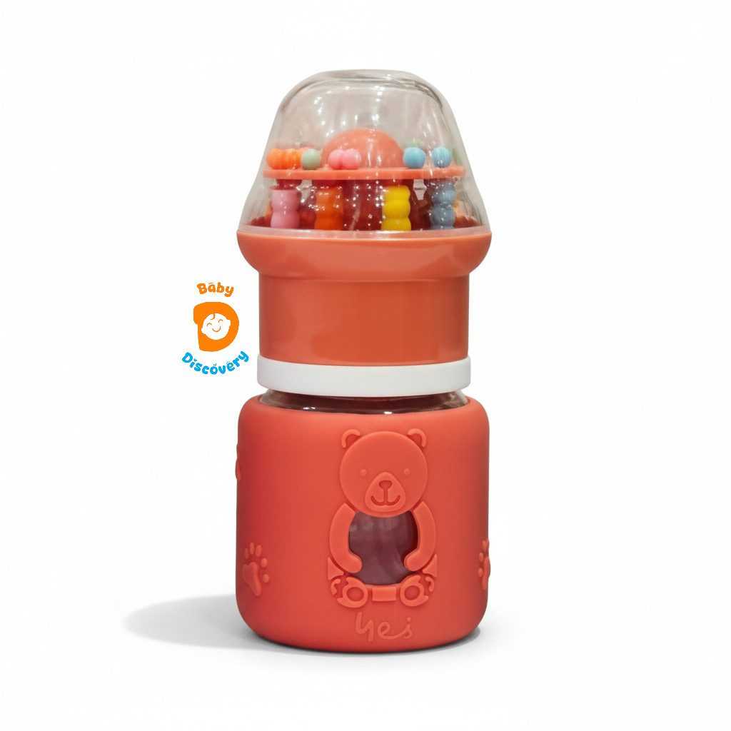 YES Baby Premium Teddy Bear 60ml (2oz) Glass Feeder & Rattle Cup | Baby Discovery