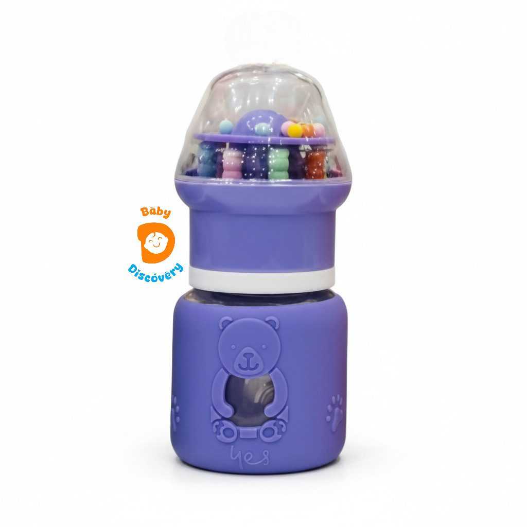 YES Baby Premium Teddy Bear 60ml (2oz) Glass Feeder & Rattle Cup | Baby Discovery
