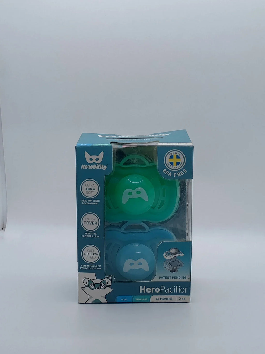 Herobility HeroPacifier – Ultra-Thin Silicone Soother with Sterilizing Cover (6m+, 2-Pack) | Baby Discovery