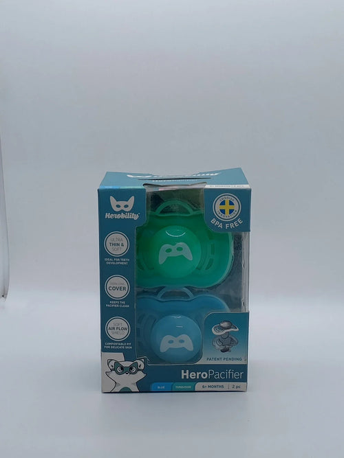 Herobility HeroPacifier – Ultra-Thin Silicone Soother with Sterilizing Cover (6m+, 2-Pack) | Baby Discovery