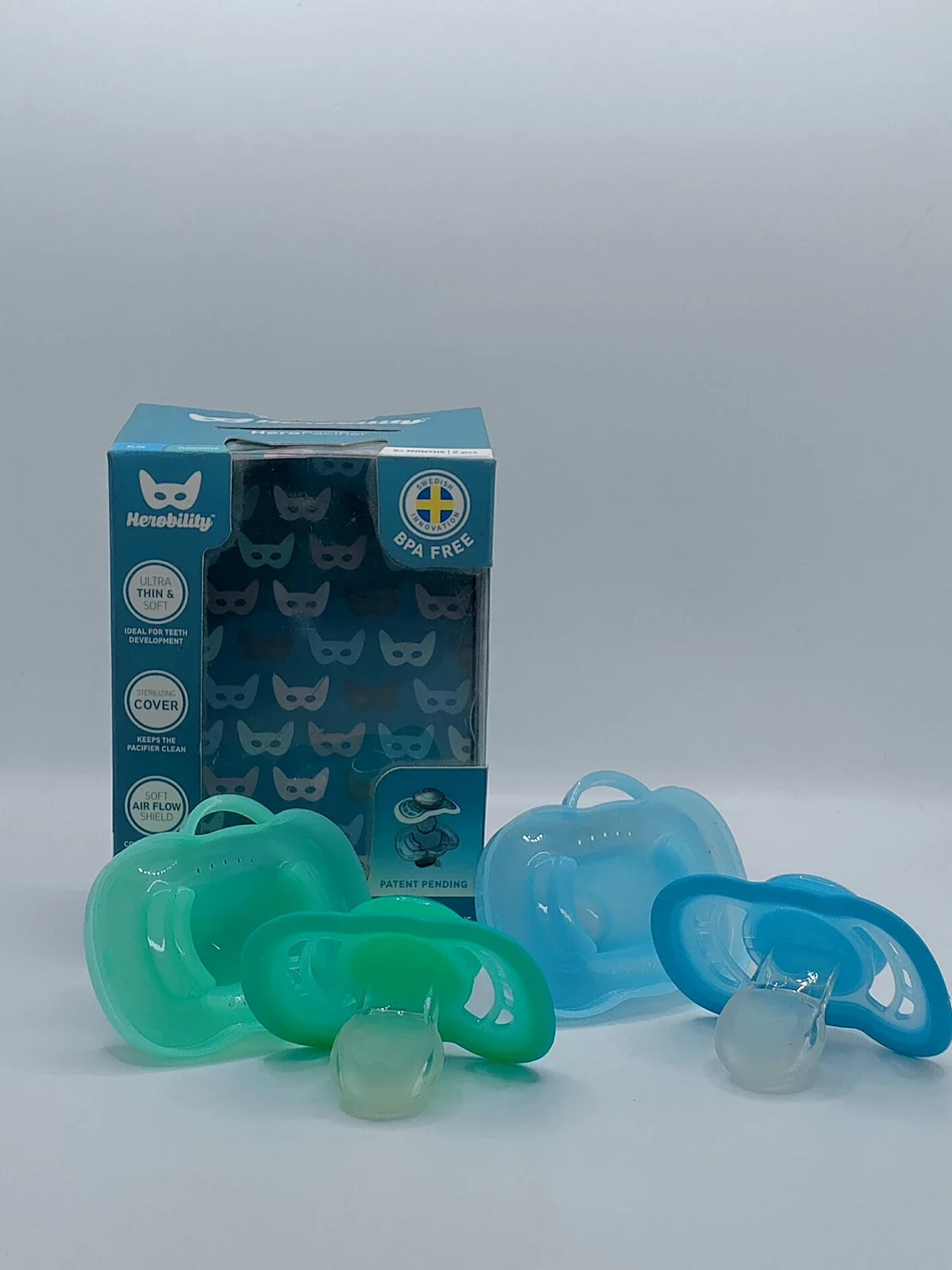 Herobility HeroPacifier – Ultra-Thin Silicone Soother with Sterilizing Cover (6m+, 2-Pack) | Baby Discovery