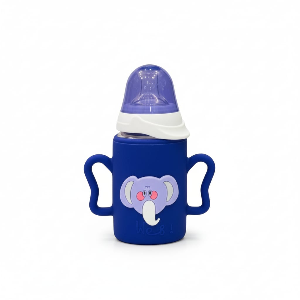 YES Baby Elite Elephant Character Silicone Sleeve 120ml (4oz) Glass Feeder | Baby Discovery