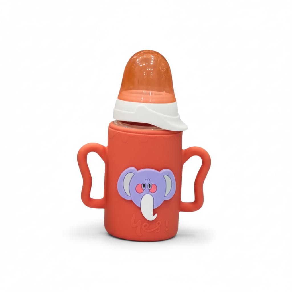 YES Baby Elite Elephant Character Silicone Sleeve 120ml (4oz) Glass Feeder | Baby Discovery