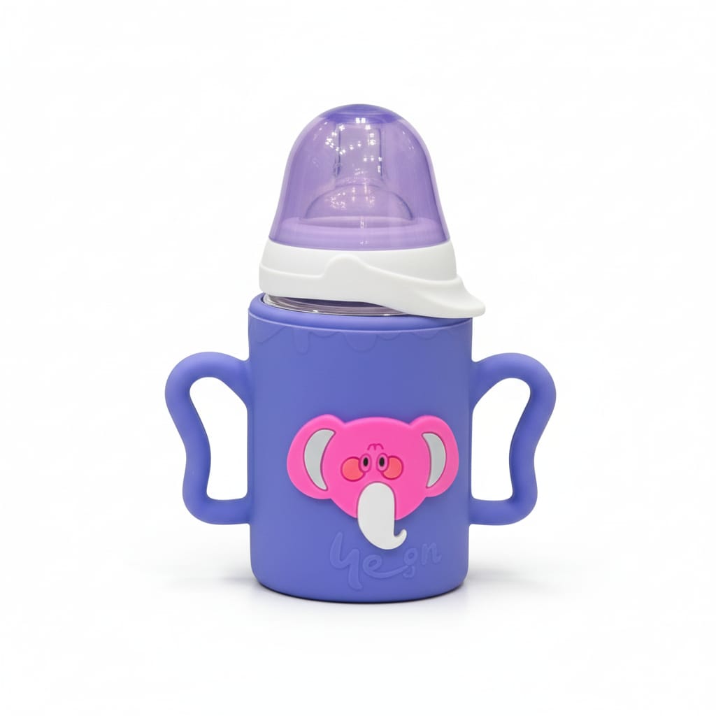 YES Baby Elite Elephant Character Silicone Sleeve 120ml (4oz) Glass Feeder | Baby Discovery