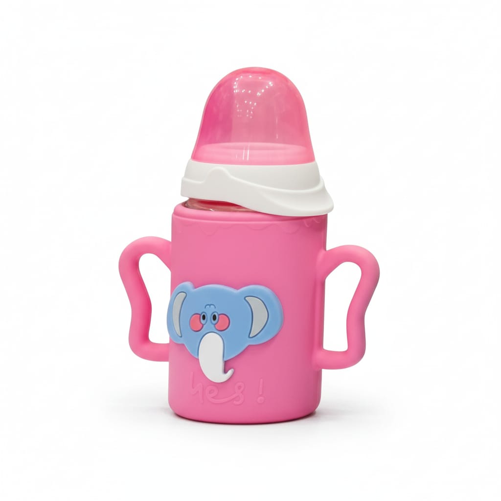 YES Baby Elite Elephant Character Silicone Sleeve 120ml (4oz) Glass Feeder | Baby Discovery