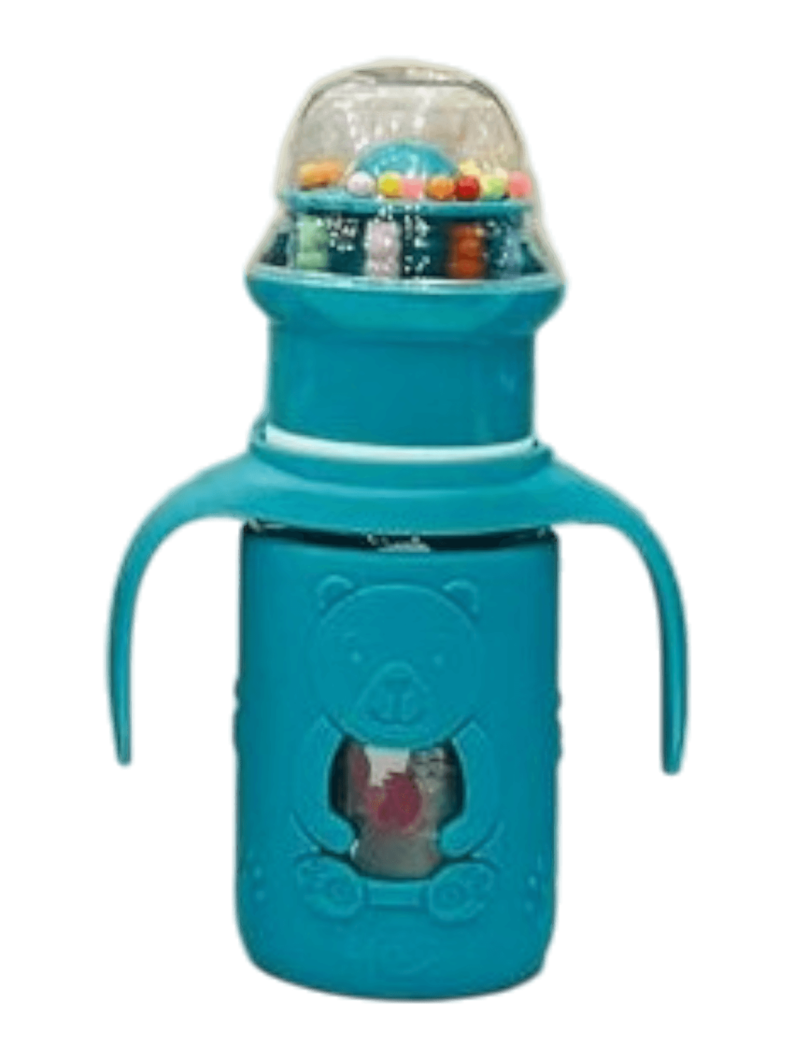 YES Baby Premium Teddy Bear 120ml (4oz) Glass Feeder & Rattle Cup | Baby Discovery