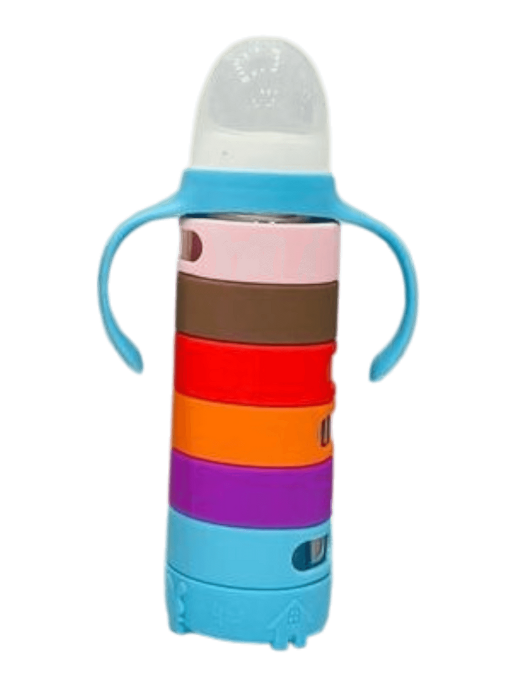 YES Baby Premium Rainbow Silicone Sleeve 240ml (8oz) Glass Feeder | Baby Discovery