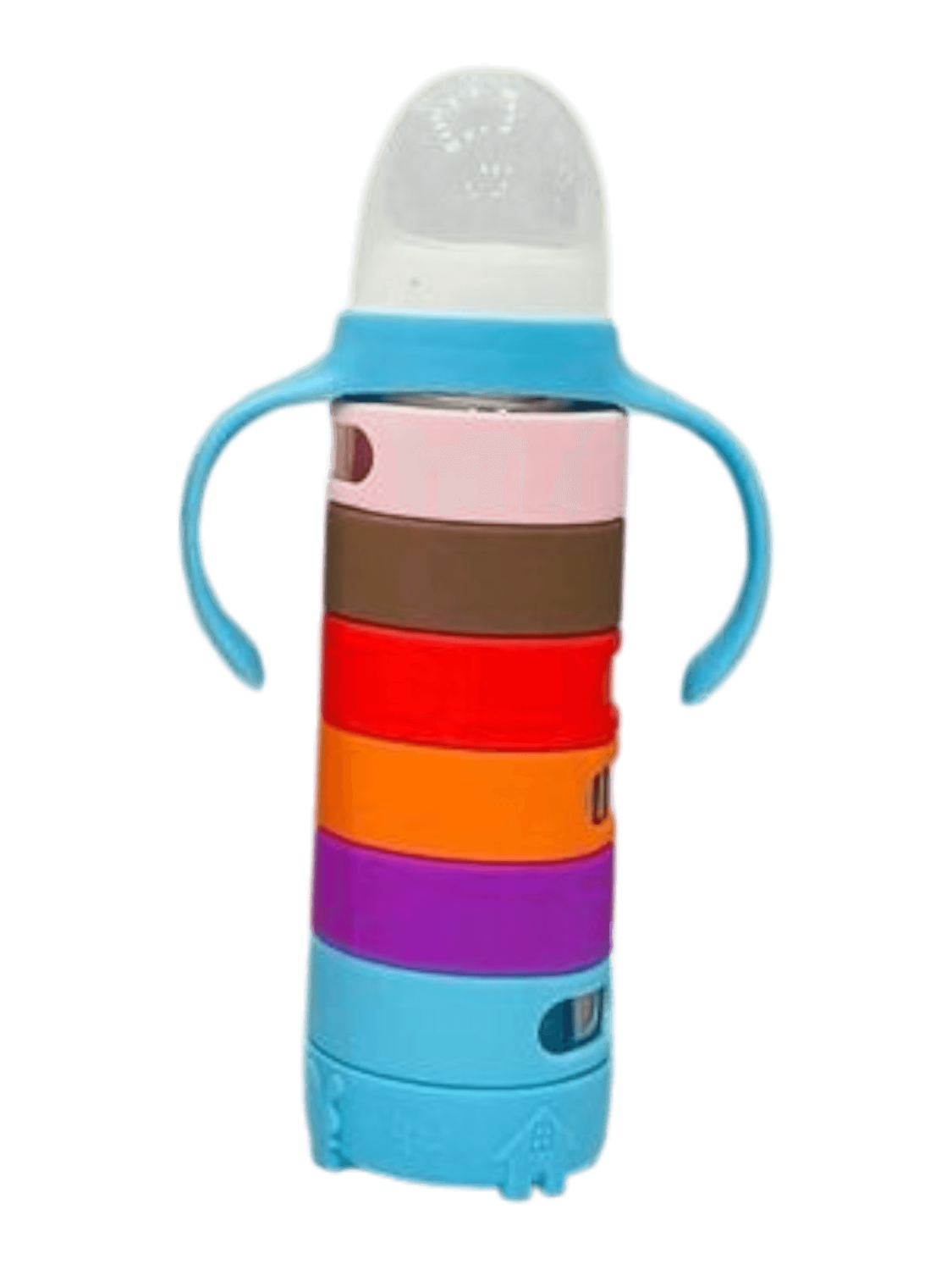 YES Baby Premium Rainbow Silicone Sleeve 240ml (8oz) Glass Feeder | Baby Discovery