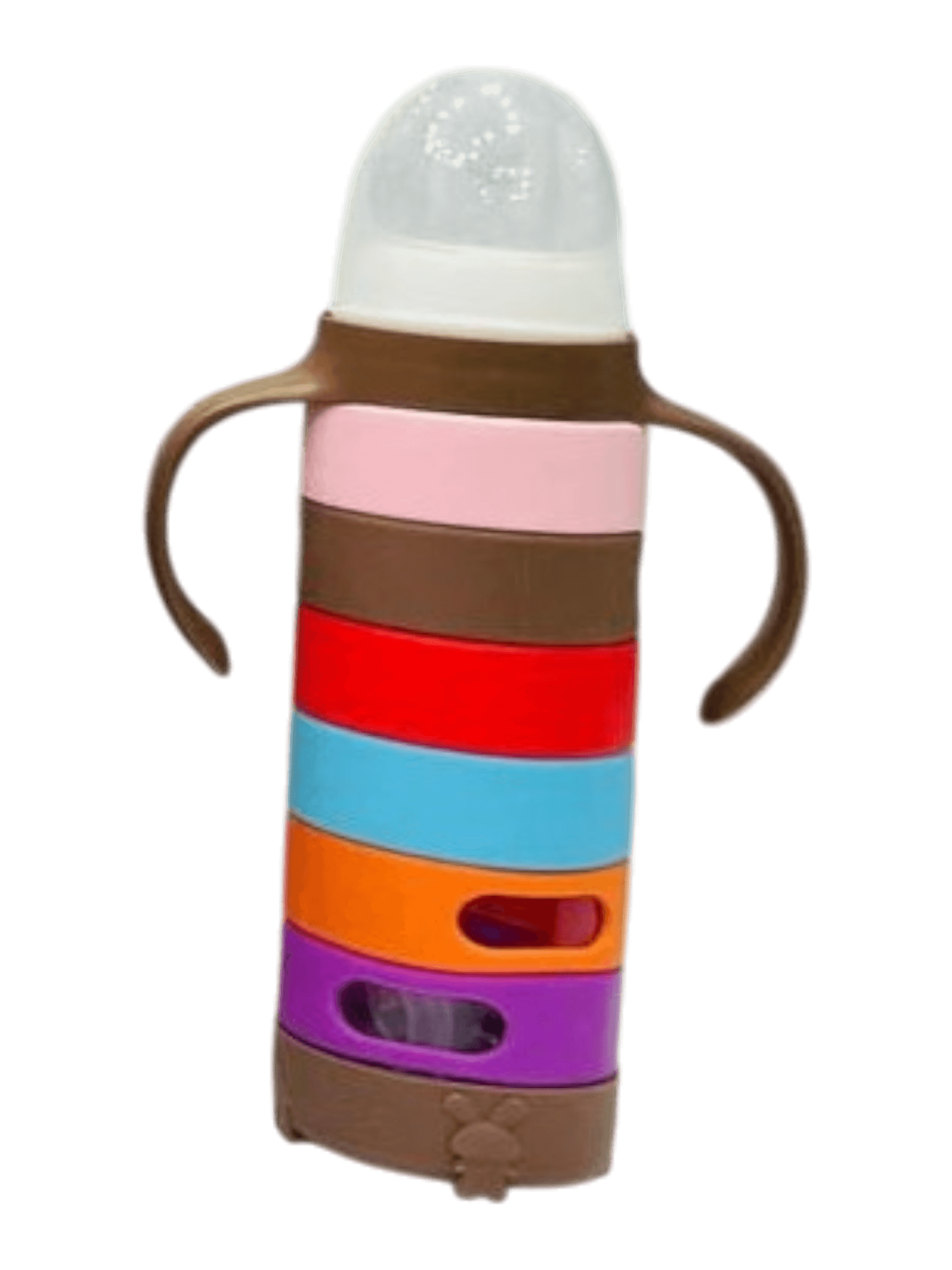 YES Baby Premium Rainbow Silicone Sleeve 240ml (8oz) Glass Feeder | Baby Discovery