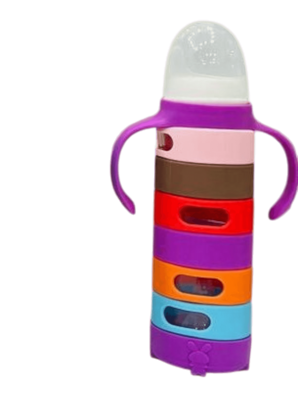 YES Baby Premium Rainbow Silicone Sleeve 240ml (8oz) Glass Feeder | Baby Discovery