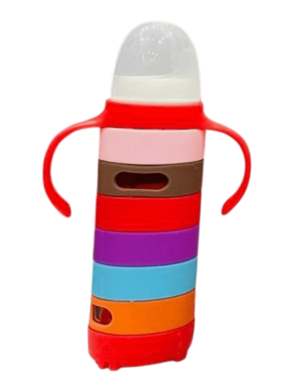 YES Baby Premium Rainbow Silicone Sleeve 240ml (8oz) Glass Feeder | Baby Discovery
