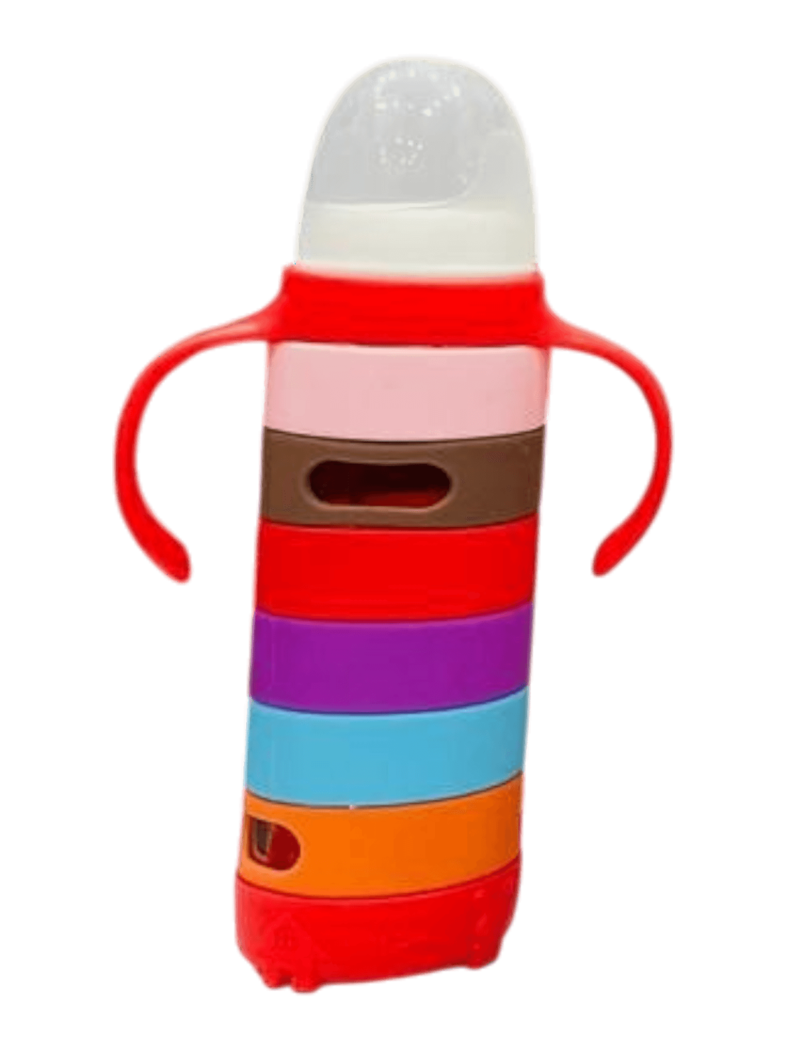 YES Baby Premium Rainbow Silicone Sleeve 240ml (8oz) Glass Feeder | Baby Discovery