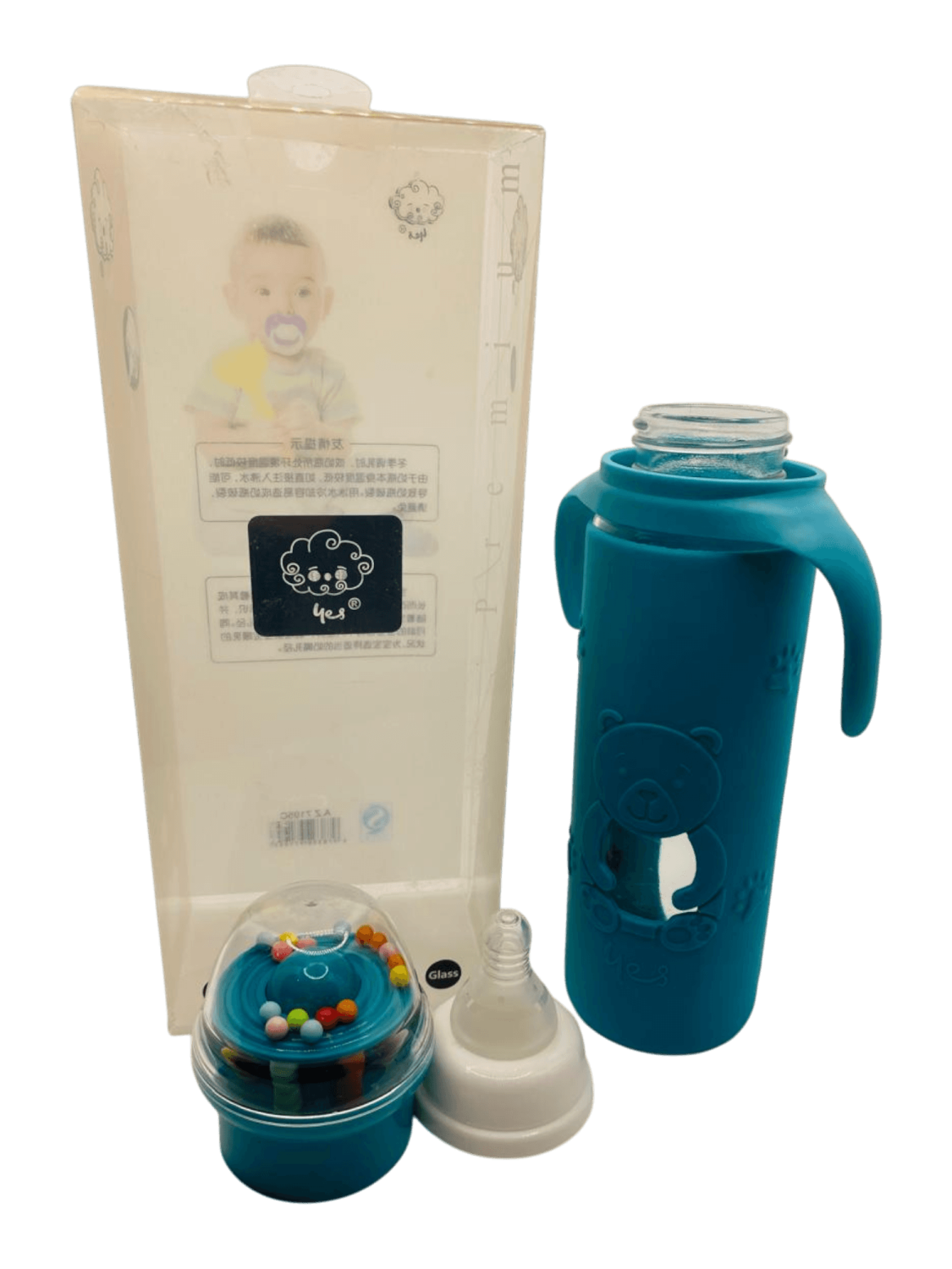 YES Baby Premium Teddy Bear 240ml (8oz) Glass Feeder | Baby Discovery