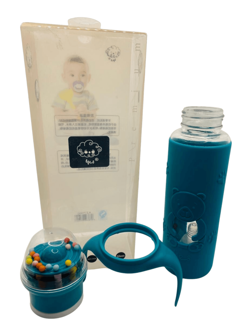 YES Baby Premium Teddy Bear 240ml (8oz) Glass Feeder | Baby Discovery