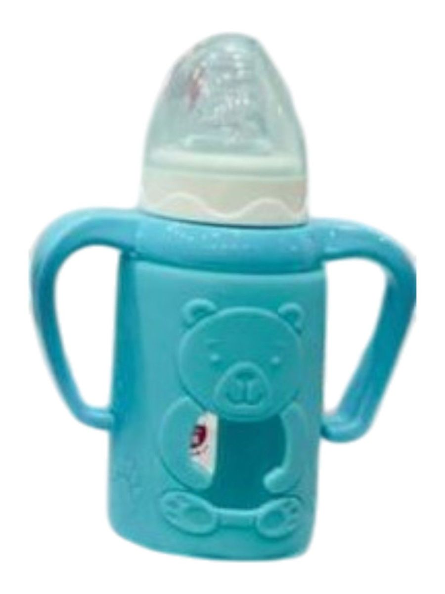 YES Baby Premium Teddy Bear Silicone Sleeve 120ml (4oz) Glass Feeder | Baby Discovery