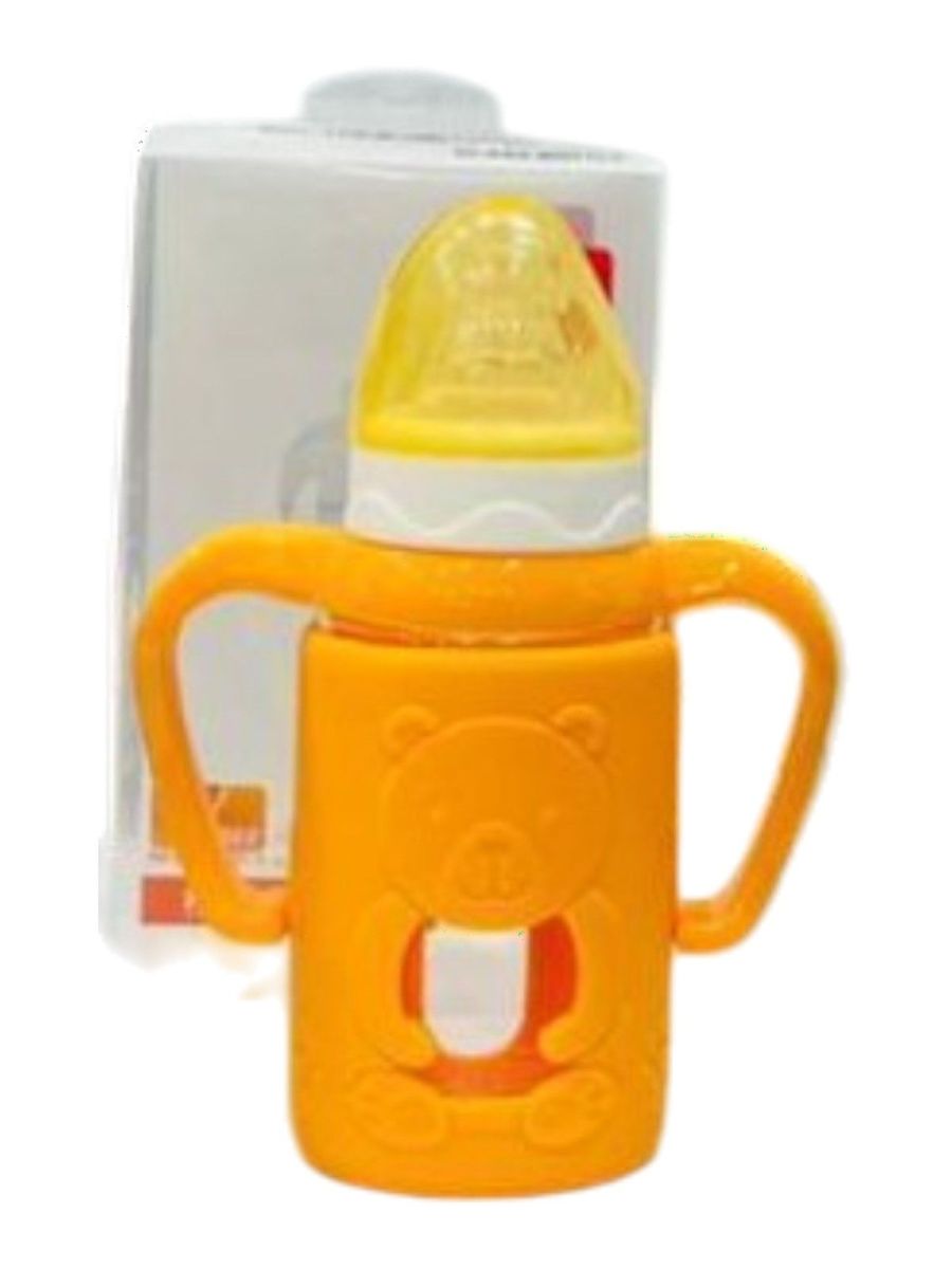 YES Baby Premium Teddy Bear Silicone Sleeve 120ml (4oz) Glass Feeder | Baby Discovery