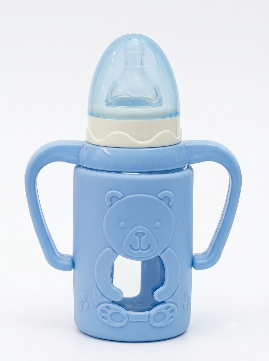 YES Baby Premium Teddy Bear Silicone Sleeve 120ml (4oz) Glass Feeder | Baby Discovery