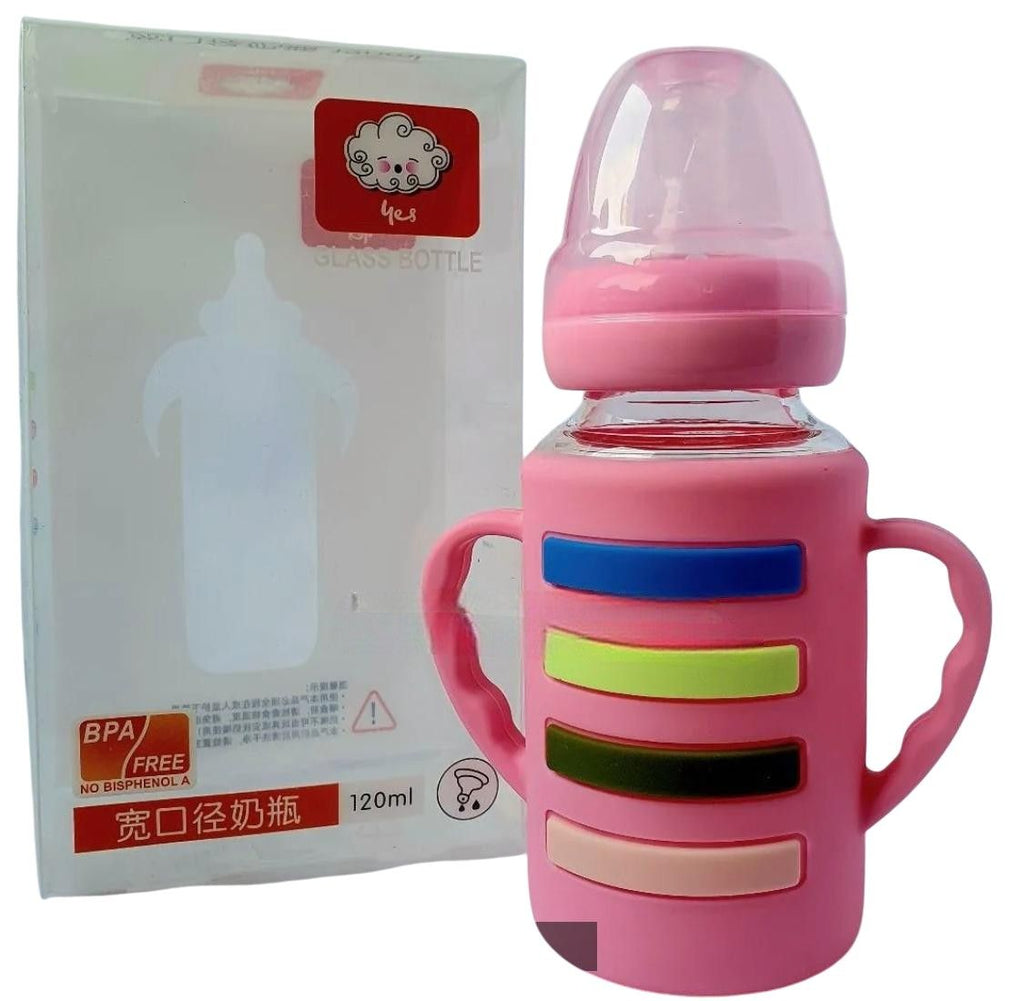YES Baby Rainbow Stripe 120ml (4oz) Glass Feeder | Baby Discovery