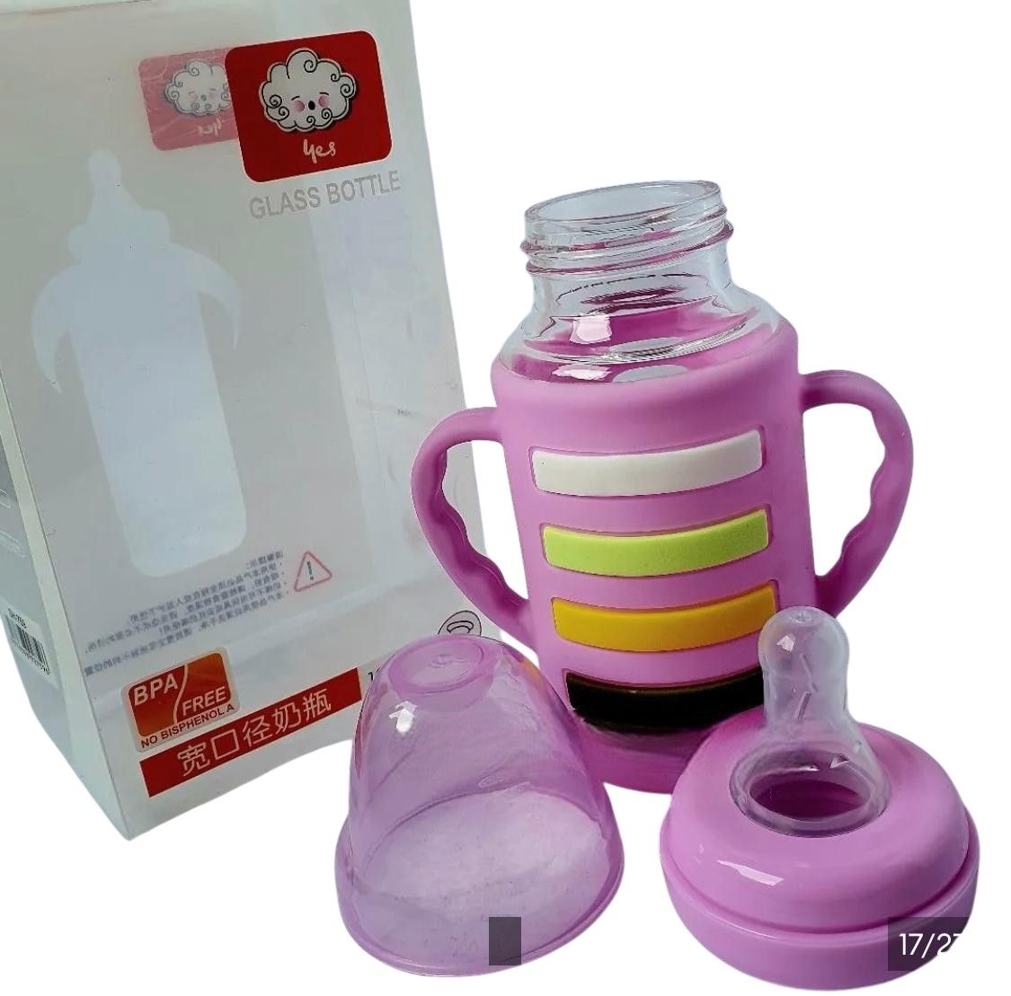 YES Baby Rainbow Stripe 120ml (4oz) Glass Feeder | Baby Discovery
