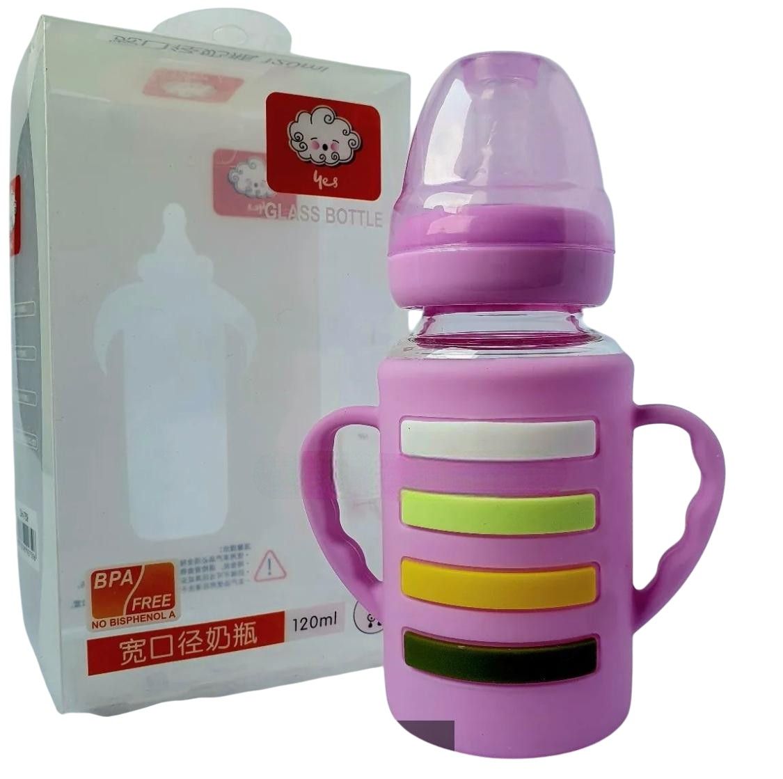 YES Baby Rainbow Stripe 120ml (4oz) Glass Feeder | Baby Discovery