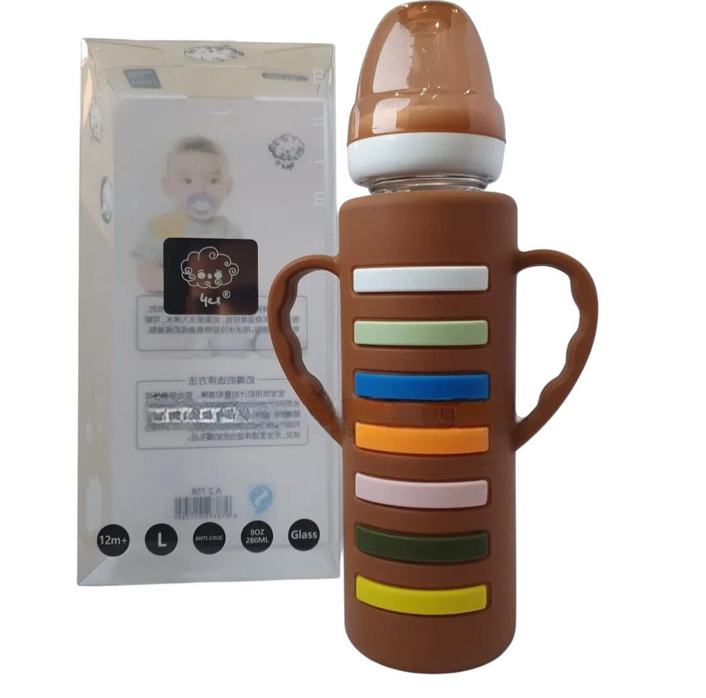 YES Baby Rainbow Stripe 240ml (8oz) Glass Feeder | Baby Discovery