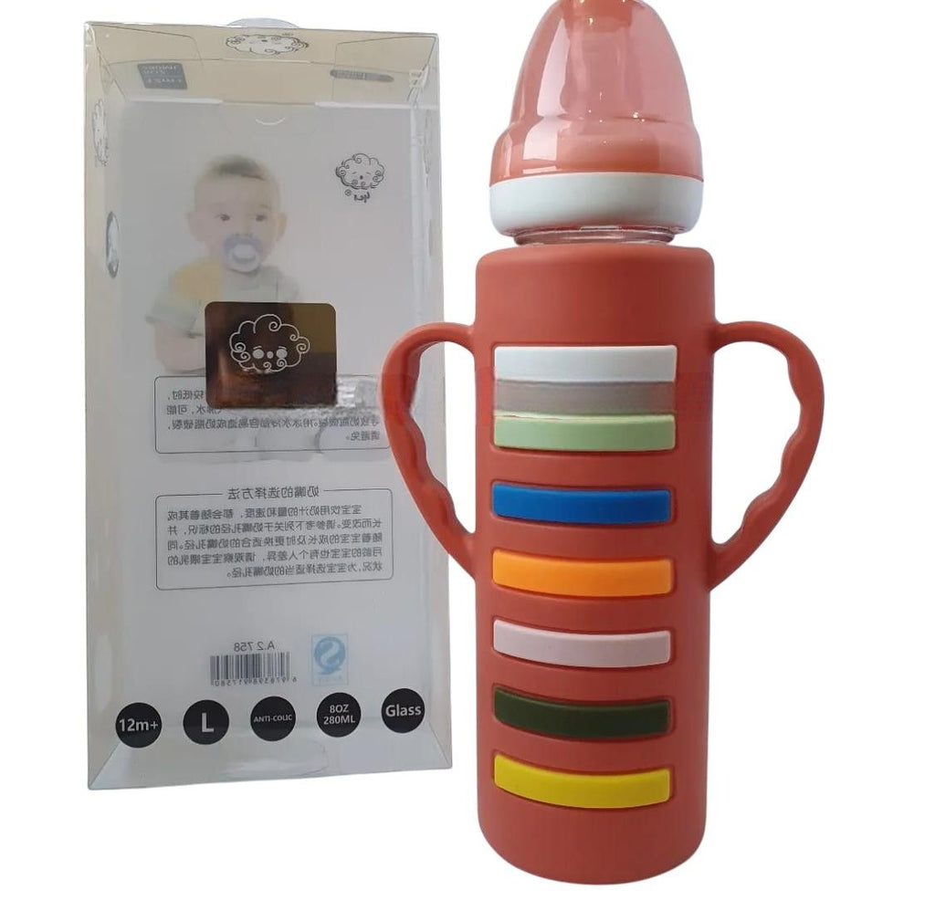 YES Baby Rainbow Stripe 240ml (8oz) Glass Feeder | Baby Discovery