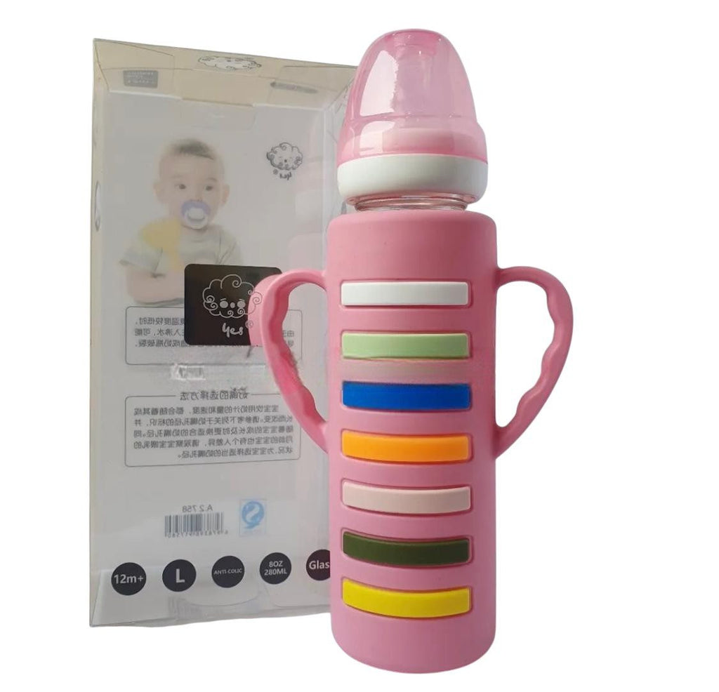 YES Baby Rainbow Stripe 240ml (8oz) Glass Feeder | Baby Discovery