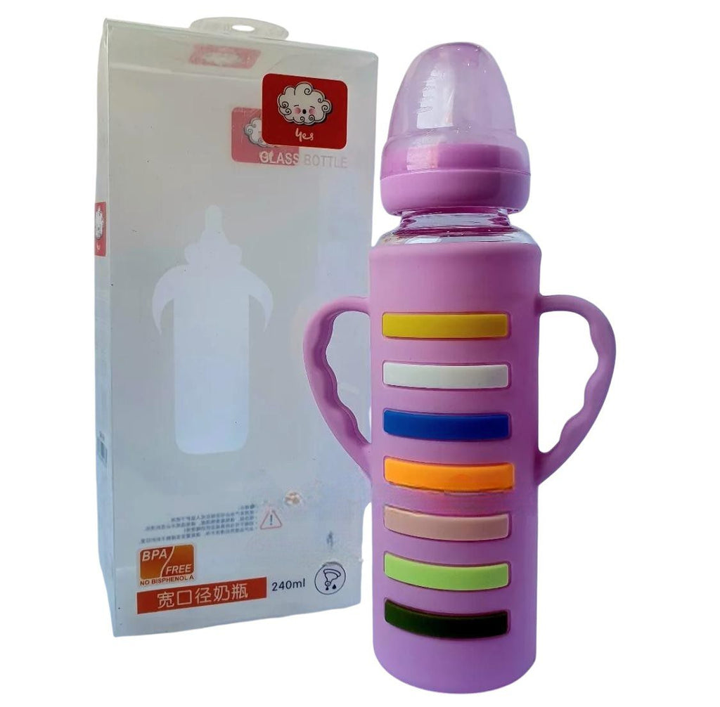 YES Baby Rainbow Stripe 240ml (8oz) Glass Feeder | Baby Discovery