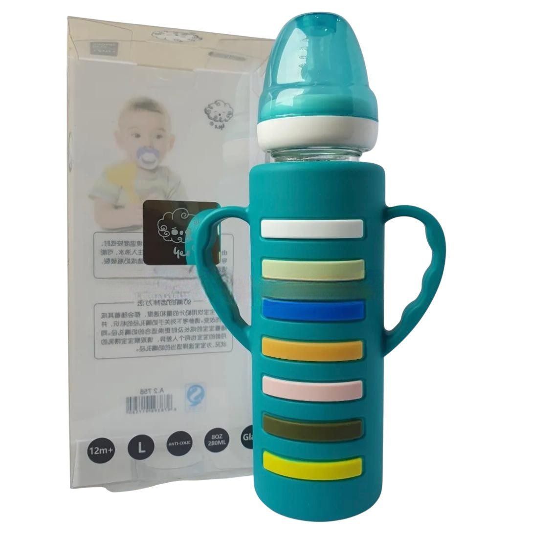 YES Baby Rainbow Stripe 240ml (8oz) Glass Feeder | Baby Discovery